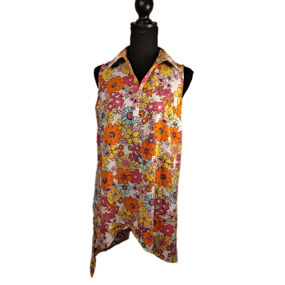Floral & Ivy Womens Sz S Boho Hippie 1960s Floral Print Tunic Mini Dress